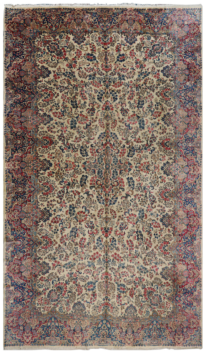 10'x20' Kerman Rug | Large Floral Persian Kirman in Ivory & Red Rug