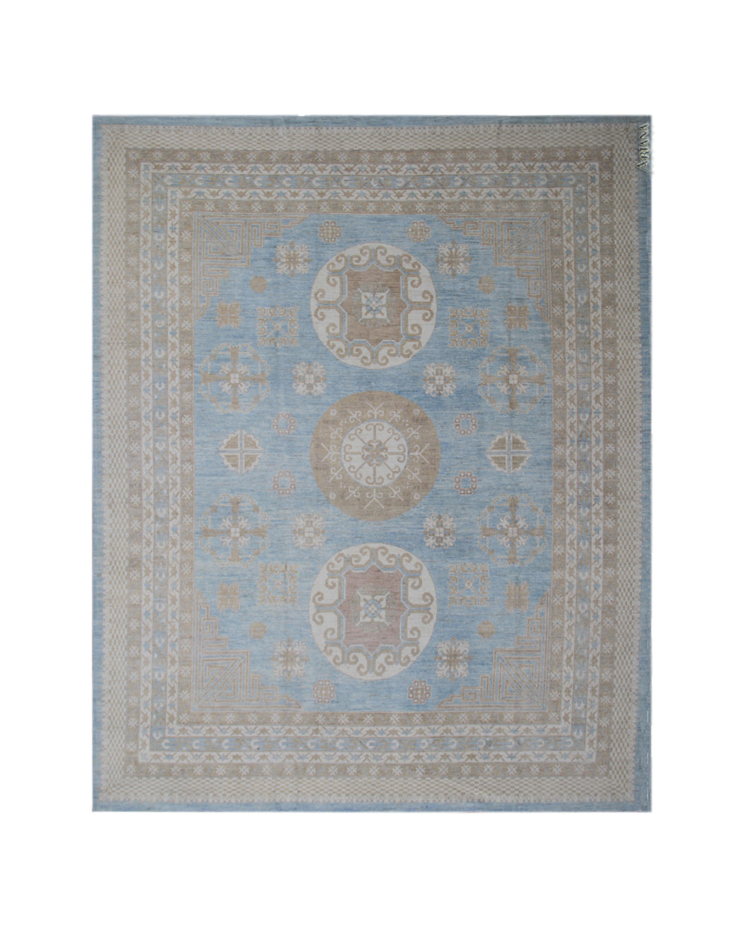 10'x8' Ariana Samarkand Medallion Rug – Blue, Ivory & Camel Wool Area Rug