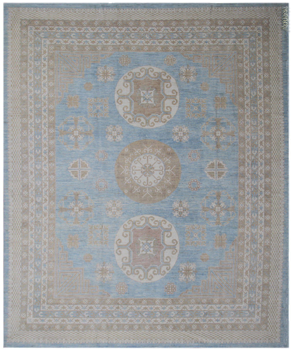 10'x8' Ariana Samarkand Medallion Rug – Blue, Ivory & Camel Wool Area Rug