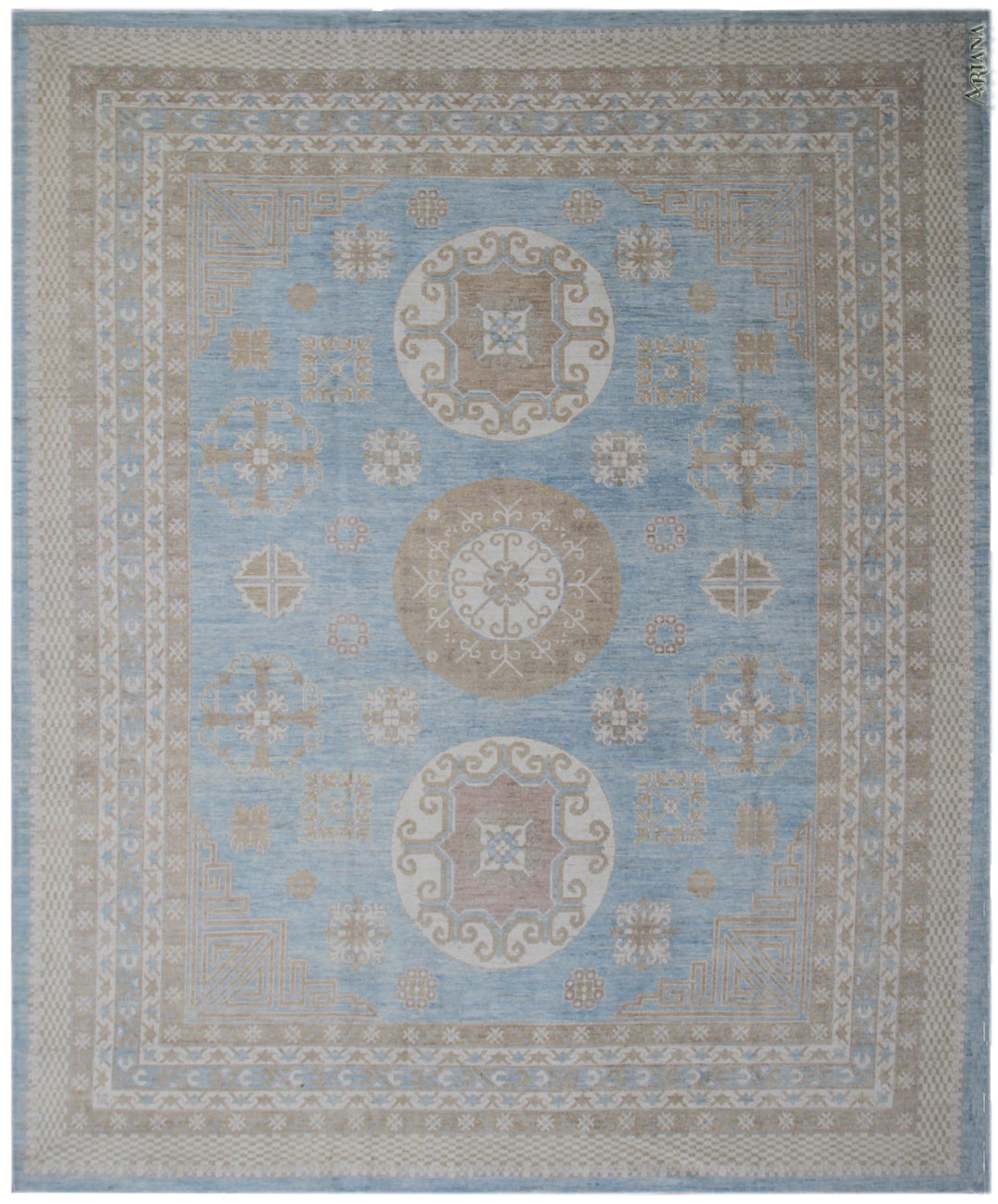 10'x8' Ariana Samarkand Medallion Rug – Blue, Ivory & Camel Wool Area Rug