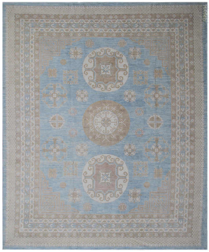 10'x8' Ariana Samarkand Medallion Rug – Blue, Ivory & Camel Wool Area Rug