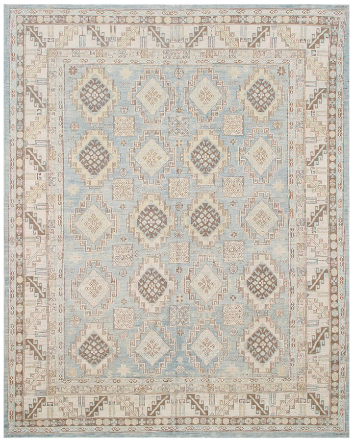 Geometric Area Rug | Blue & White Wool Rug