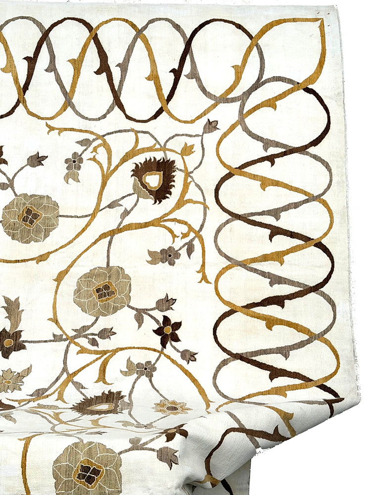 14'x14' Ariana Modern White Floral Rug | Hand-Knotted Cotton & Wool