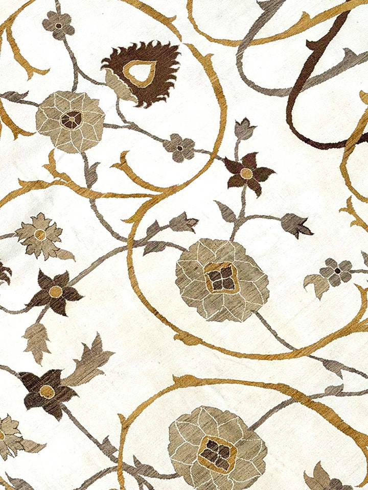 14'x14' Ariana Modern White Floral Rug | Hand-Knotted Cotton & Wool