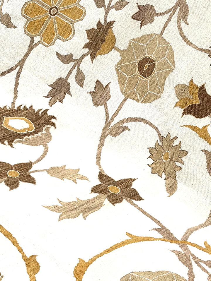 14'x14' Ariana Modern White Floral Rug | Hand-Knotted Cotton & Wool