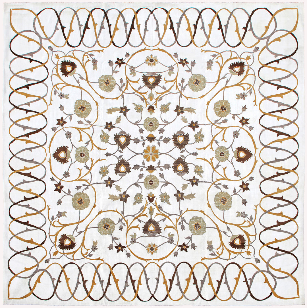 15'x14' Ariana Square Modern White Floral Design Rug