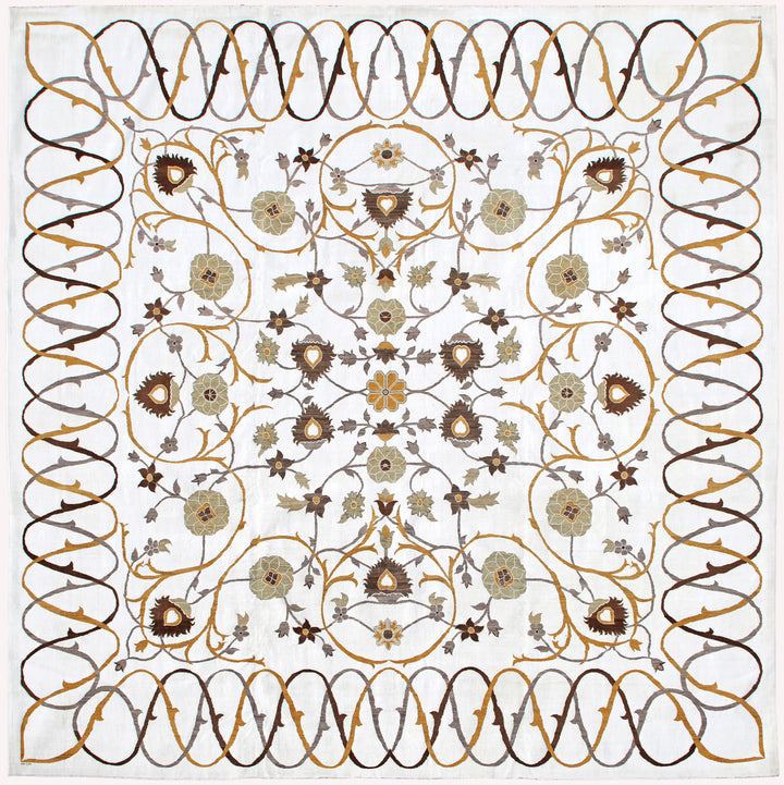15'x14' Ariana Square Modern White Floral Design Rug