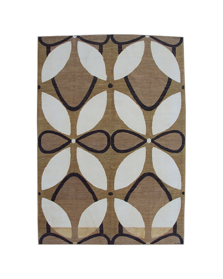 6'x9' Ariana Modern Rug | Tan & White Wool and Silk Hand-Knotted