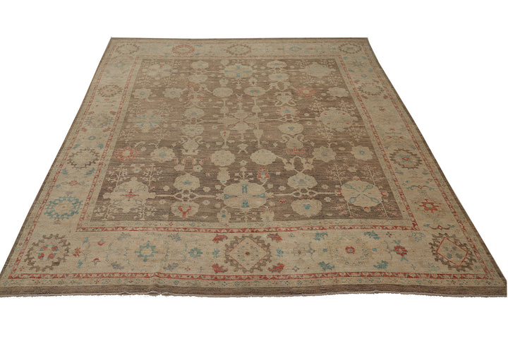11'x12' Hand-Knotted Turkish Oushak Rug | Organic Wool, Floral Design