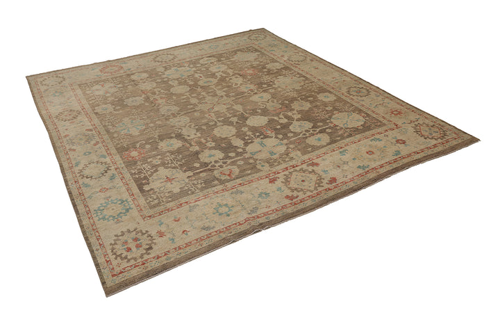 11'x12' Hand-Knotted Turkish Oushak Rug | Organic Wool, Floral Design