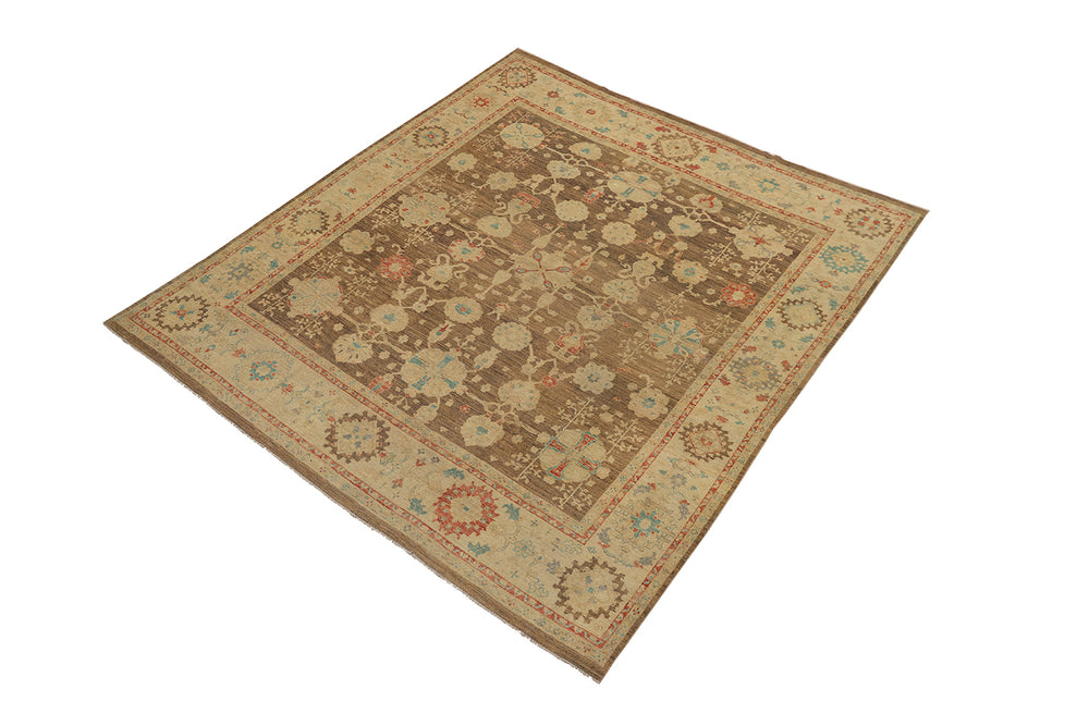 11'x12' Hand-Knotted Turkish Oushak Rug | Organic Wool, Floral Design