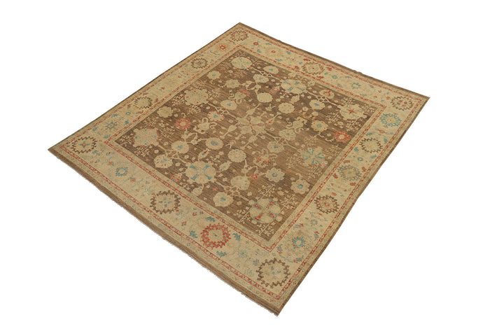 11'x12' Hand-Knotted Turkish Oushak Rug | Organic Wool, Floral Design