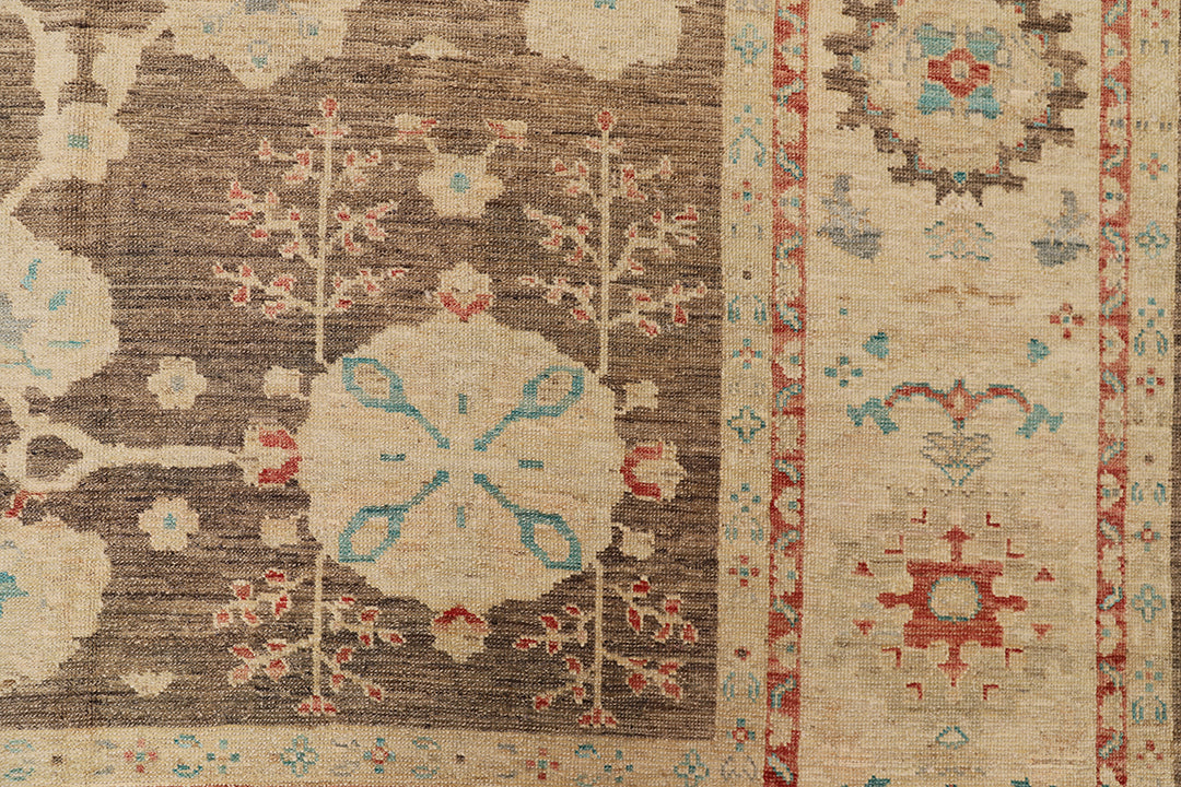 11'x12' Hand-Knotted Turkish Oushak Rug | Organic Wool, Floral Design