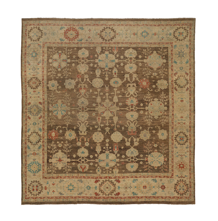 11'x12' Hand-Knotted Turkish Oushak Rug | Organic Wool, Floral Design