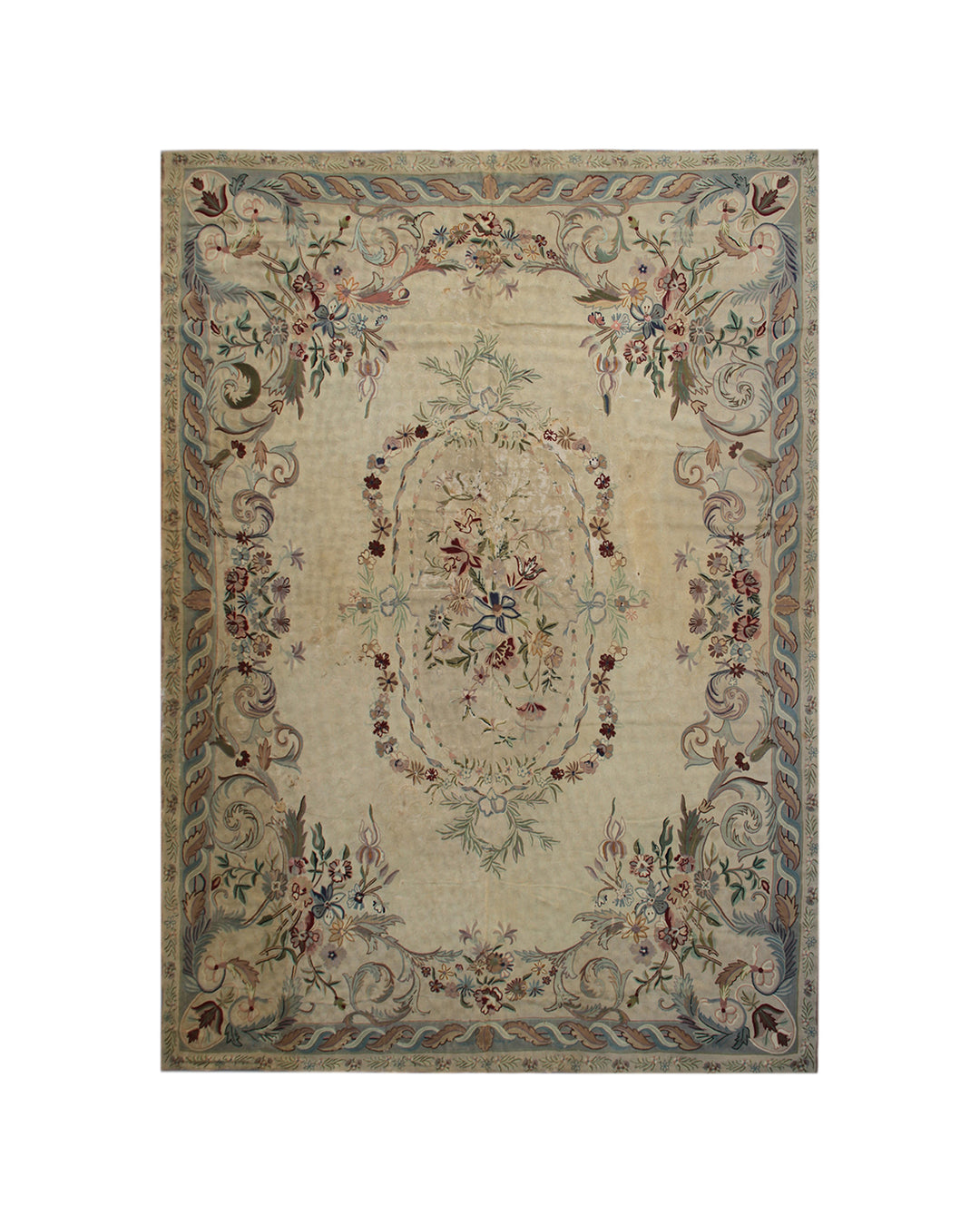 11'x14' Vintage Chain Stitched Area Rug | Aubusson Design
