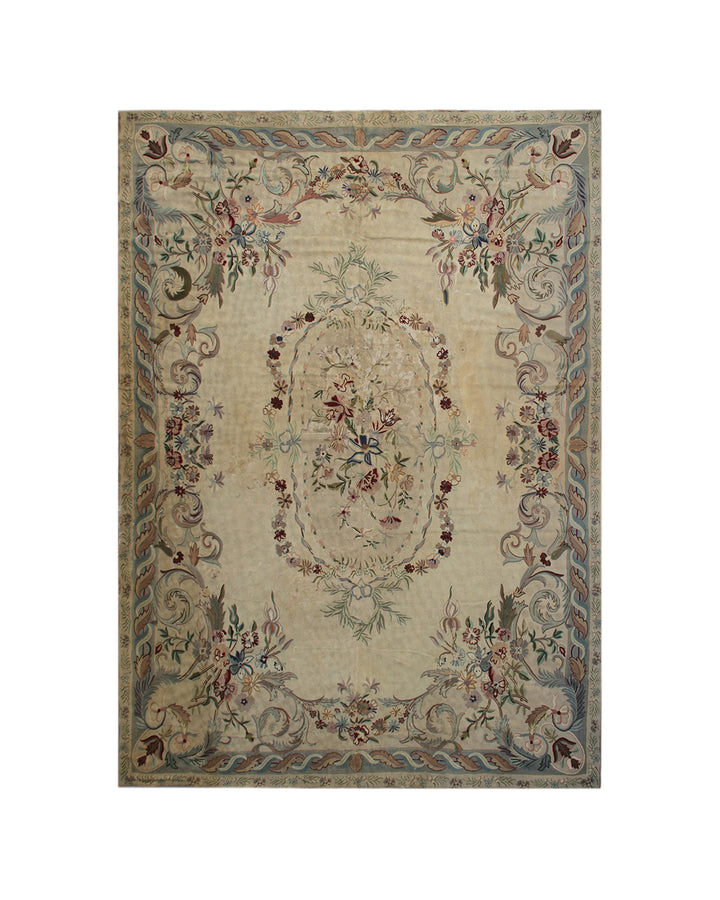 11'x14' Vintage Chain Stitched Area Rug | Aubusson Design