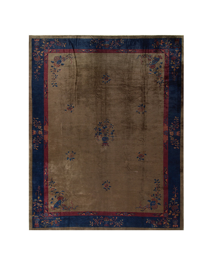 Vintage rug with floral patterns on a plain background