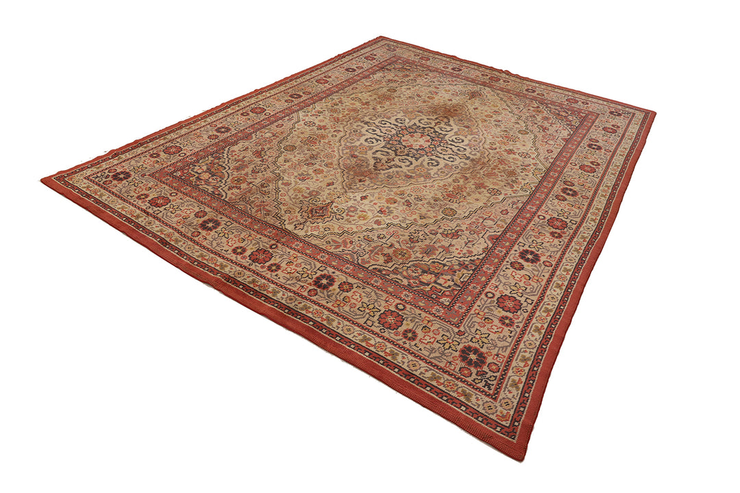 11'x15' 1940s European Hand-knotted Rug | Persian Floral Rug