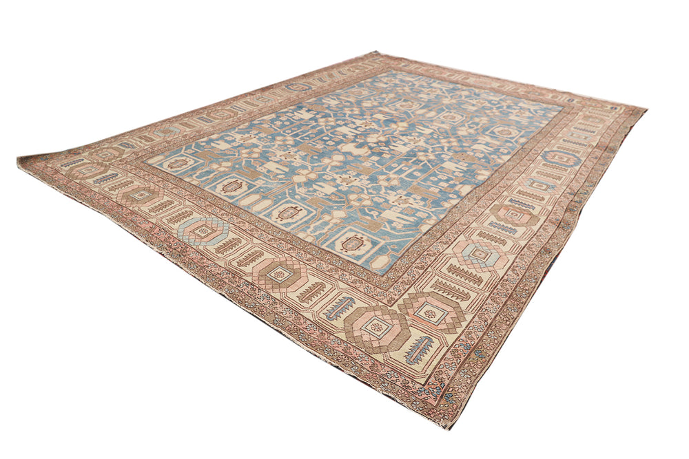 11'x15' Antique Persian Bakhshayesh Rug | Hand-Knotted | Blue & Ivory