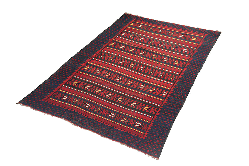 Red and blue patterned rug