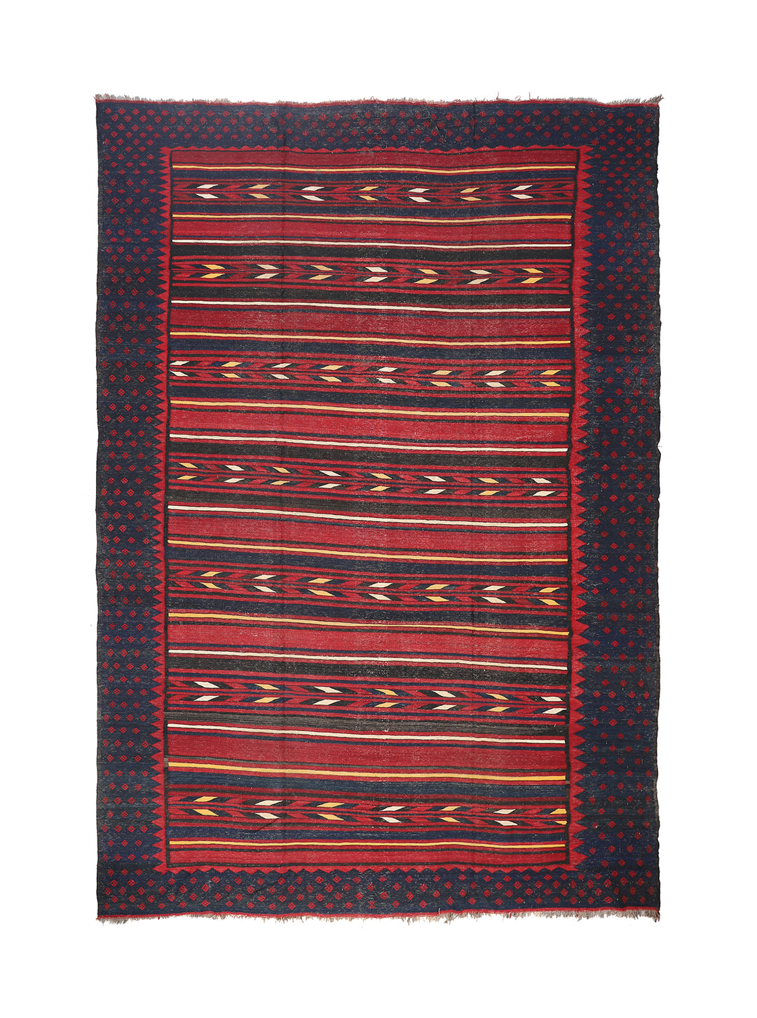 Woven rug with red and blue pattern