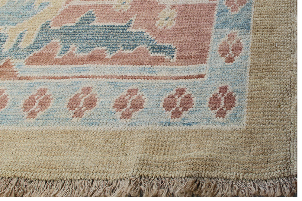 William Morris rug, oversized Turkish Ushak, Arts and Crafts floral carpet, 11x15 luxury rug, gold and blue wool rug, hand-knotted floral rug, heirloom Turkish carpet.