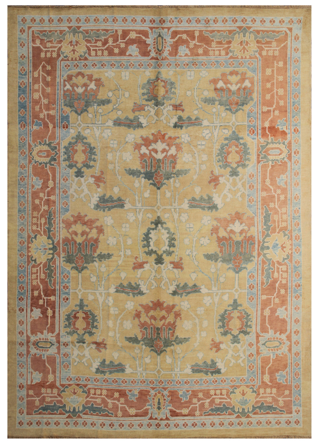 William Morris rug, oversized Turkish Ushak, Arts and Crafts floral carpet, 11x15 luxury rug, gold and blue wool rug, hand-knotted floral rug, heirloom Turkish carpet.
