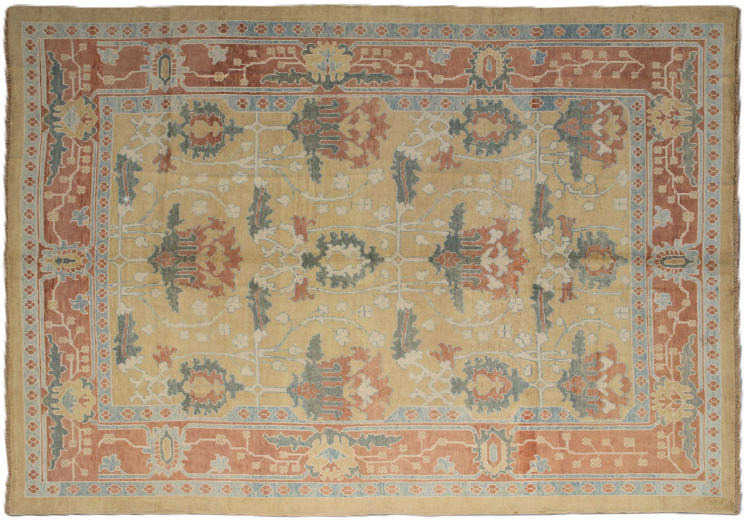 William Morris rug, oversized Turkish Ushak, Arts and Crafts floral carpet, 11x15 luxury rug, gold and blue wool rug, hand-knotted floral rug, heirloom Turkish carpet.