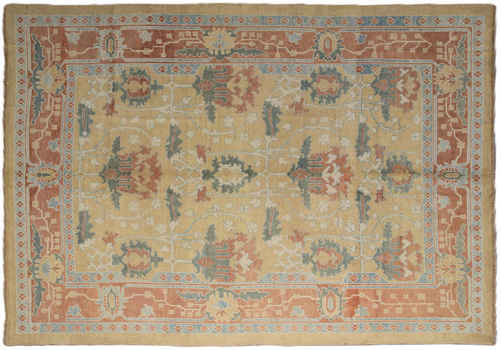William Morris rug, oversized Turkish Ushak, Arts and Crafts floral carpet, 11x15 luxury rug, gold and blue wool rug, hand-knotted floral rug, heirloom Turkish carpet.
