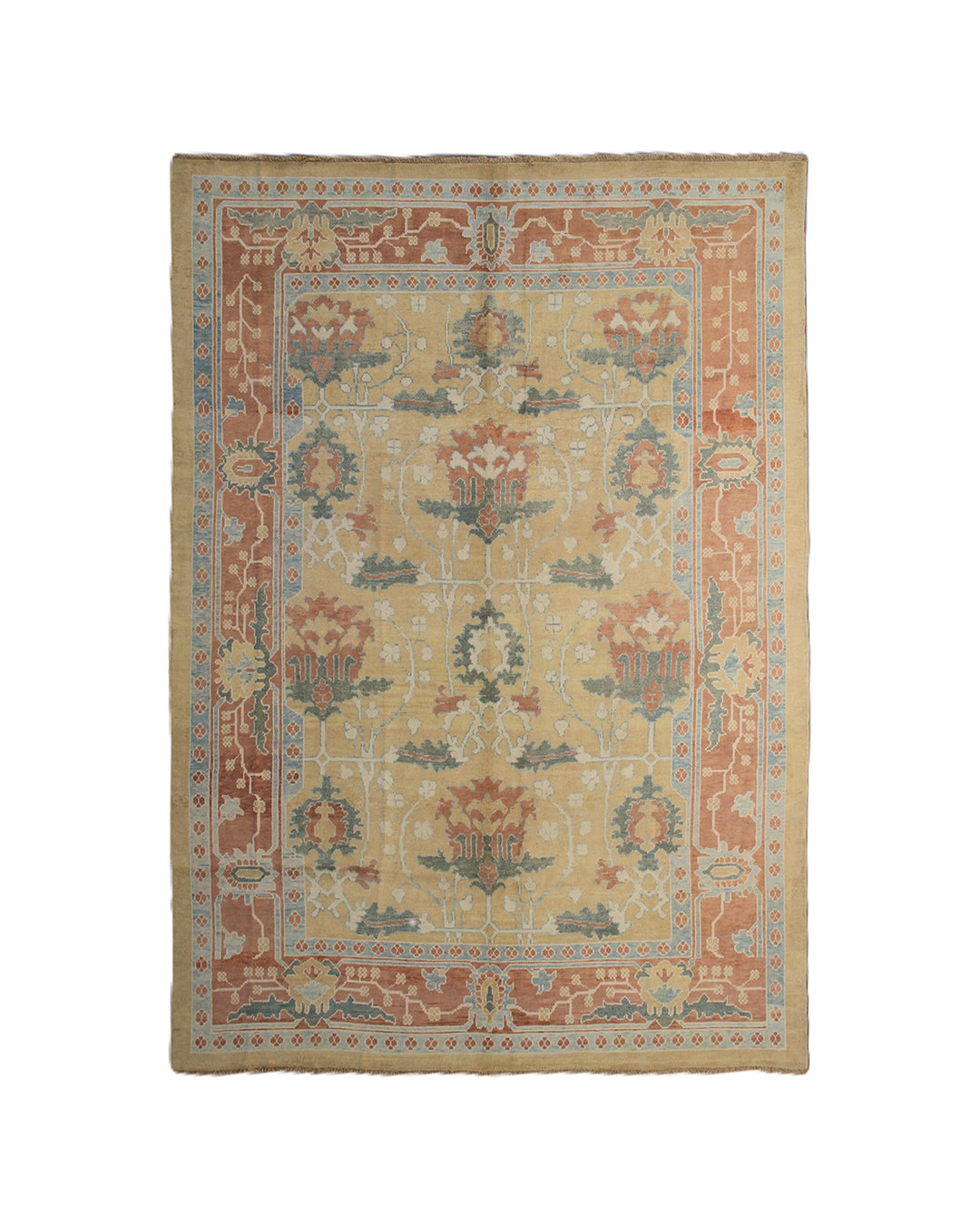 William Morris rug, oversized Turkish Ushak, Arts and Crafts floral carpet, 11x15 luxury rug, gold and blue wool rug, hand-knotted floral rug, heirloom Turkish carpet.