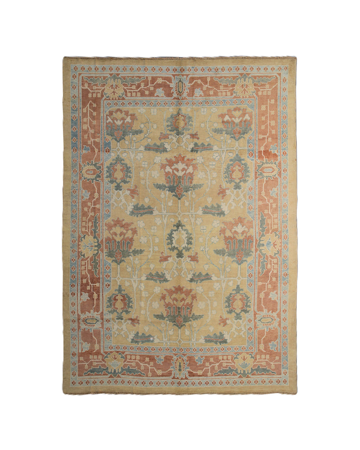 William Morris rug, oversized Turkish Ushak, Arts and Crafts floral carpet, 11x15 luxury rug, gold and blue wool rug, hand-knotted floral rug, heirloom Turkish carpet.