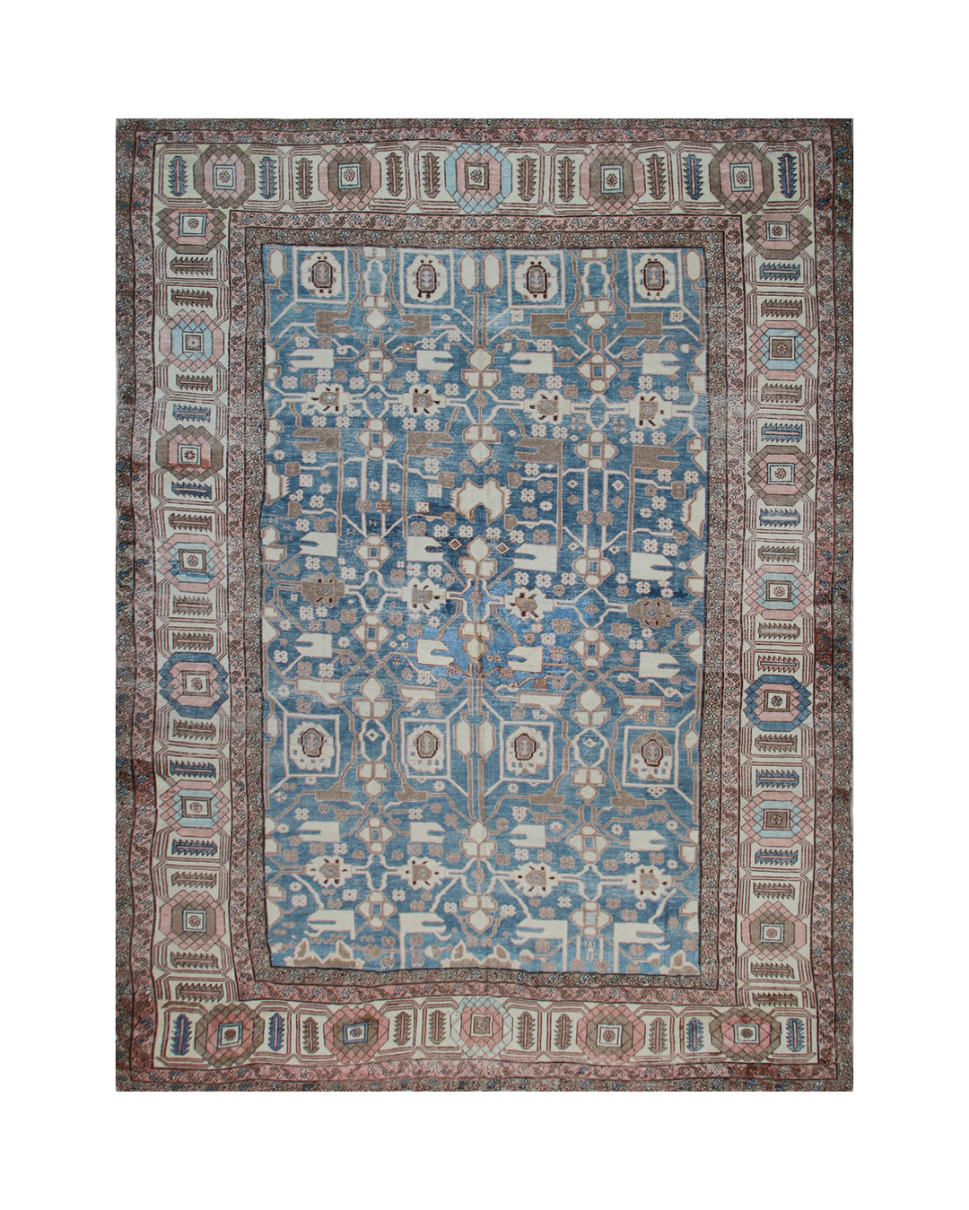 11'x15' Antique Persian Bakhshayesh Rug | Hand-Knotted | Blue & Ivory