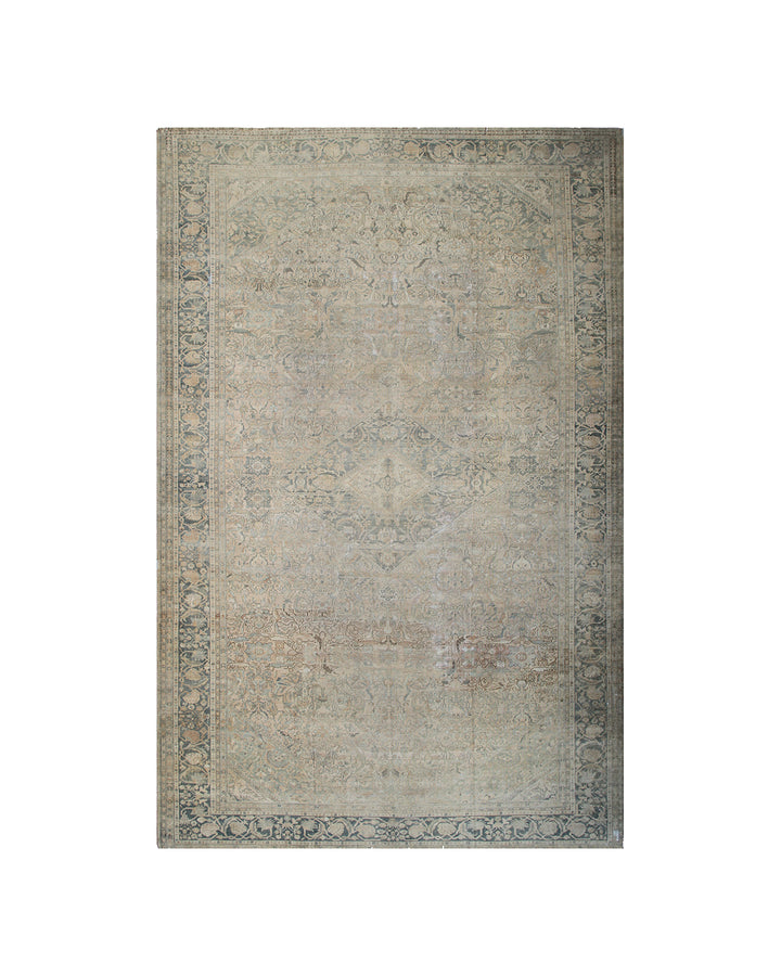 Oversized 11'x18' antique Persian Ziegler Mahal rug in soft muted colors and low pile from Ariana Rugs.