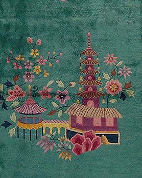 11'x18' Vintage Chinese Art Deco Rug | Vintage Green Extra Large Size Area Rug