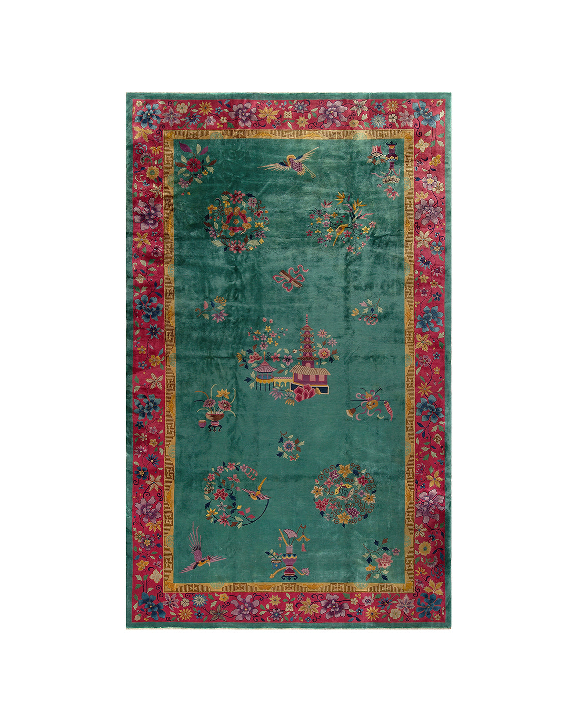 11'x18' Vintage Chinese Art Deco Rug | Vintage Green Extra Large