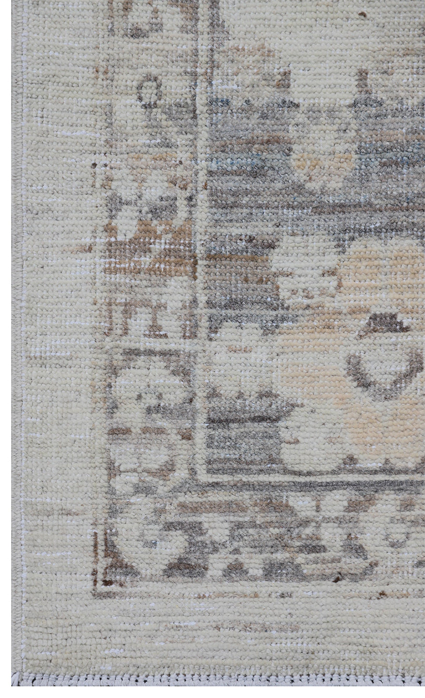 12’x9’ Ariana Transitional Geometric Khotan Wool Rug – Ivory & Grey Tones