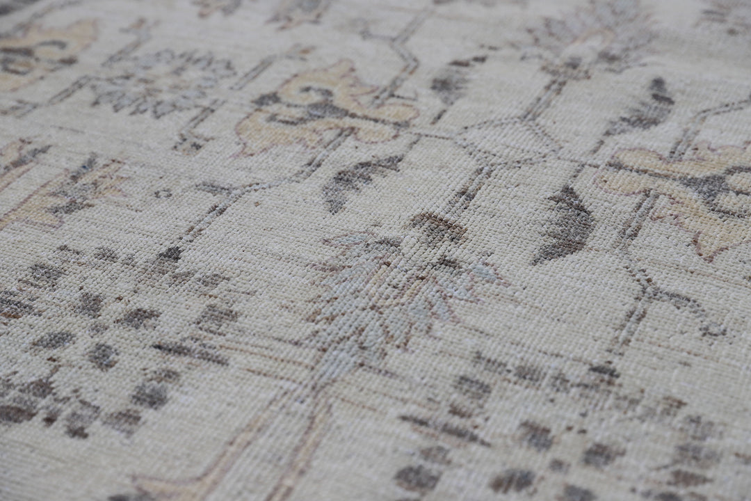 12’x9’ Ariana Transitional Geometric Khotan Wool Rug – Ivory & Grey Tones