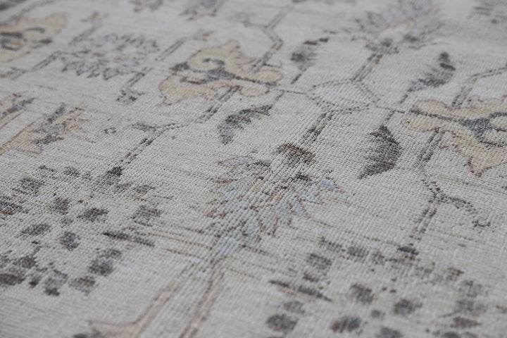 12’x9’ Ariana Transitional Geometric Khotan Wool Rug – Ivory & Grey Tones