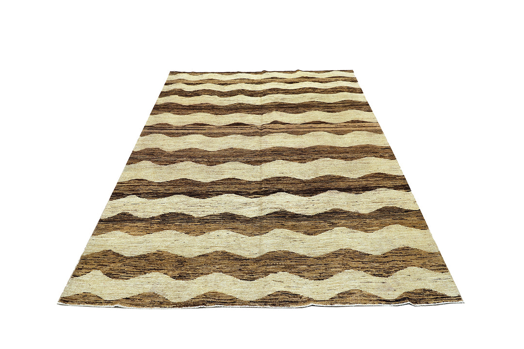 5'x7' Hand-Knotted Wavy Modern Design Area Rug | Crafted in Afghanistan
