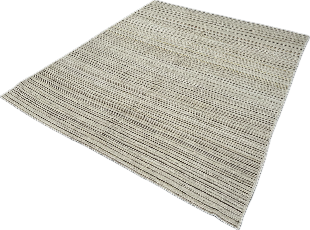 8'x10' Soft Color Thin Linear Pattern Hand-Knotted Thin Ariana Modern Area Rug