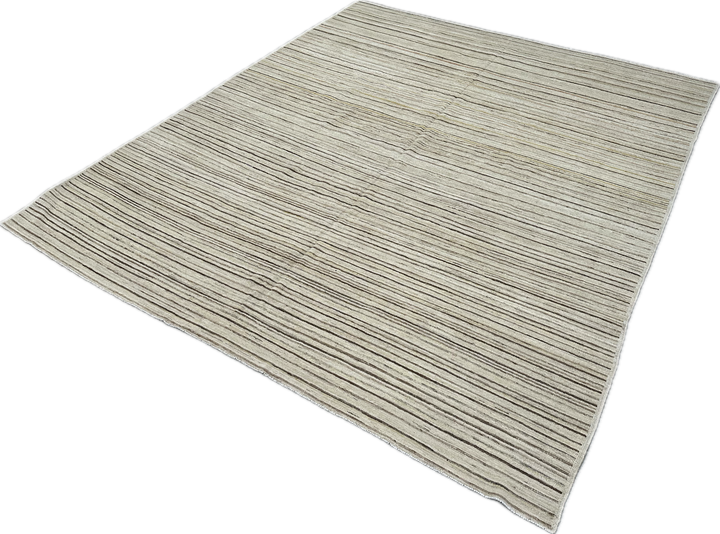 8'x10' Soft Color Thin Linear Pattern Hand-Knotted Thin Ariana Modern Area Rug