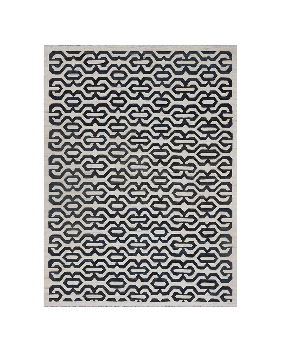 12'x15' Ariana Large Wool Navy and White Greek Key Kilim