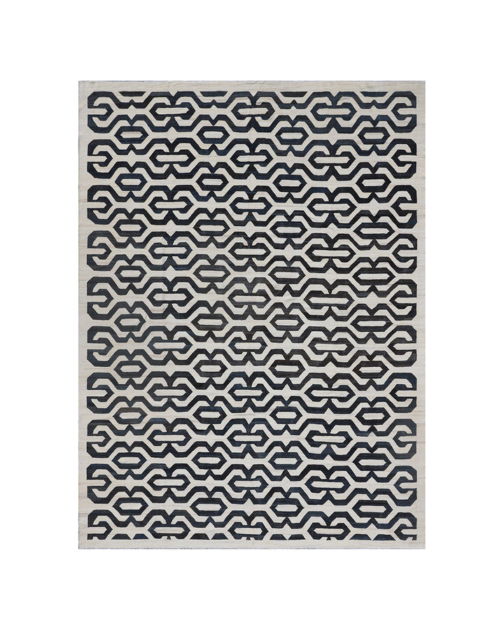 12'x15' Ariana Large Wool Navy and White Greek Key Kilim