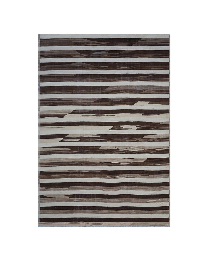 12x15 Large Striped Brown & Ivory Ariana Wool Kilim Rug