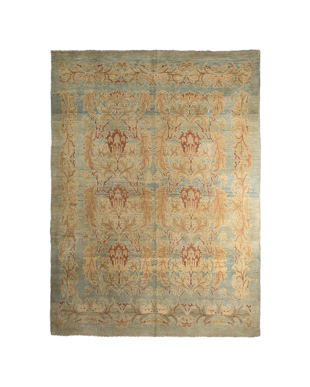 Oversized teal rug, terracotta and gold rug, William Morris style carpet, 12x15 Turkish Ushak, Arts and Crafts interior, luxury hand-knotted wool rug.