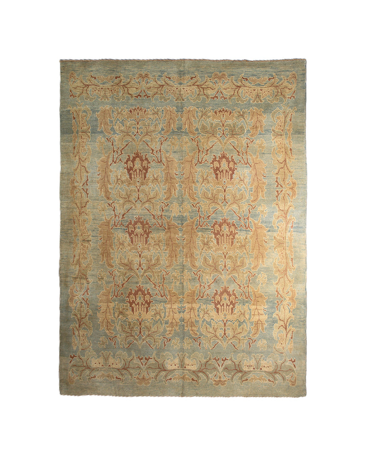 Oversized teal rug, terracotta and gold rug, William Morris style carpet, 12x15 Turkish Ushak, Arts and Crafts interior, luxury hand-knotted wool rug.