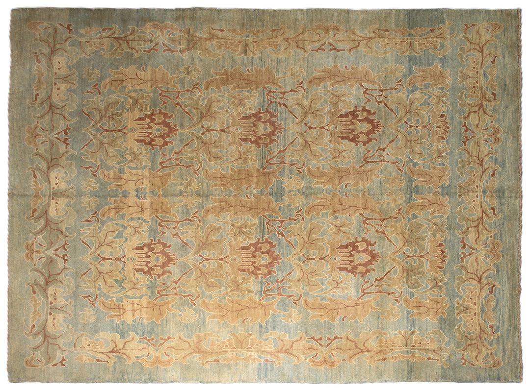 Oversized teal rug, terracotta and gold rug, William Morris style carpet, 12x15 Turkish Ushak, Arts and Crafts interior, luxury hand-knotted wool rug.