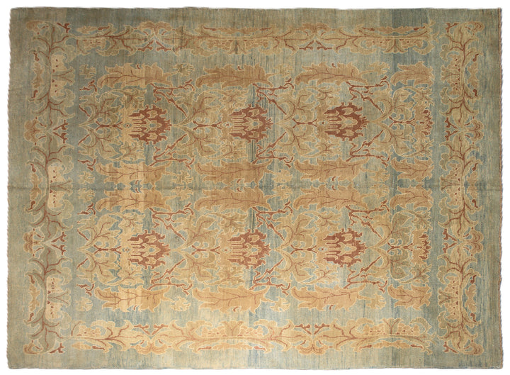 Oversized teal rug, terracotta and gold rug, William Morris style carpet, 12x15 Turkish Ushak, Arts and Crafts interior, luxury hand-knotted wool rug.