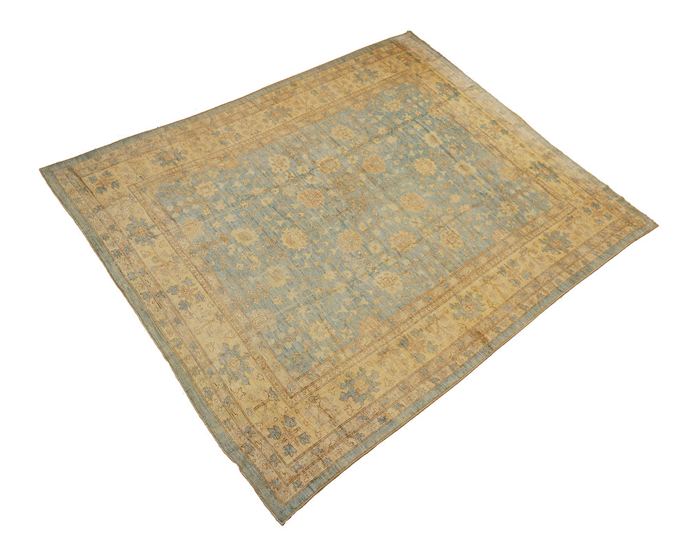 12'x15' Hand-Knotted Luxury Oushak Rug | Light Blue Floral, Organic Wool