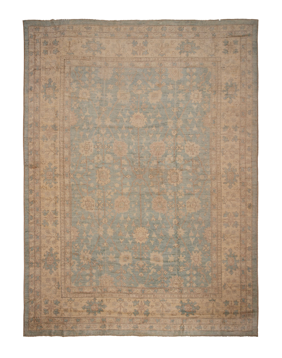 12'x15' Hand-Knotted Luxury Oushak Rug | Light Blue Floral, Organic Wool